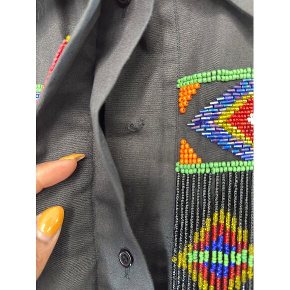 Lew Magram Blouse VTG Women's Western Rodeo Beaded Heritage Native Button Up 8 - Picture 7 of 16